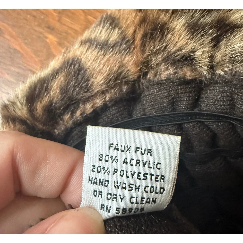 Preston & York Leopard Print Faux Fur Bucket Hat Vintage